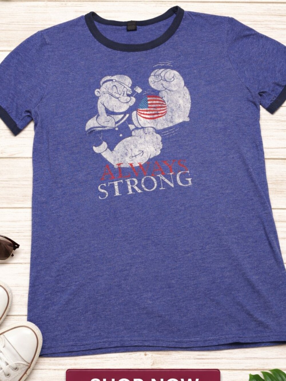 Anvil Blue Kids Popeye Ringer Tee with Red Accent